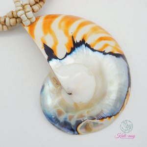 Tiger White Pearl Nautilus Shell Handmade Pendant in Half Cut Nautilus image 1