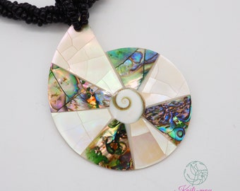 Abalone Mother of Pearl Shell Shiva Handmade Pendant in a shape of Nautilus