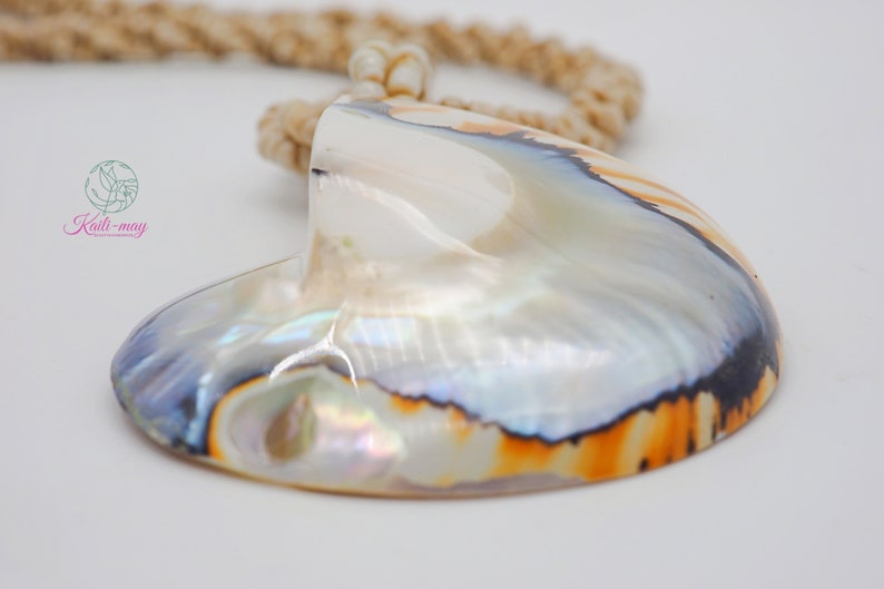 Tiger White Pearl Nautilus Shell Handmade Pendant in Half Cut Nautilus image 8