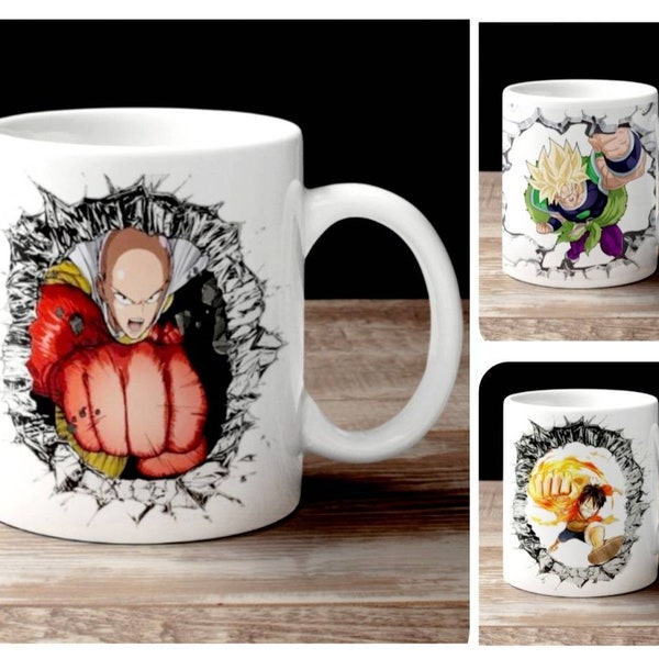 Tazza anime, One Piece Rufy, One Punch Man, Dragon Ball, Goku, Broly, Vegeta, Full Metal Alchemist, Regalo Anime