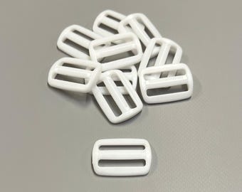 25mm White Plastic 3 Bar Slides Tri Glide Adjustable Buckle Strap Adjuster Webbing Handles Bags Dog Collar Slider x10 - x100