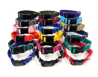 Dog Collar Adjustable Plain Colours Strong Durable Made In The UK 25mm Soft Cushion Webbing 19 Colours Small Medium Large - 1st Class Post