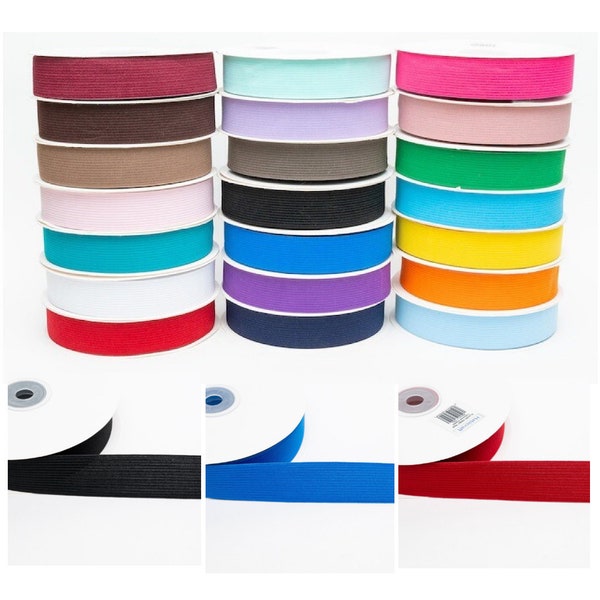 25mm Flat Elastic Coloured Woven 1" Wide 21 Colours 50cm 1m 2m 5m 10m Sewing Crafts Headbands Waistbands Sleep Masks