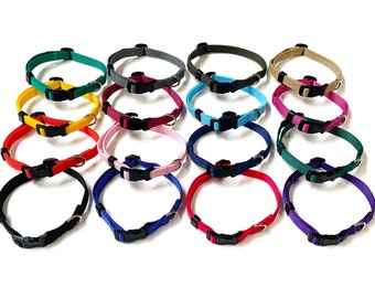 Puppy Dog Collar Adjustable Strong Durable X Small & Small 13mm Webbing In 19 Colours For Puppies Or Small Dogs
