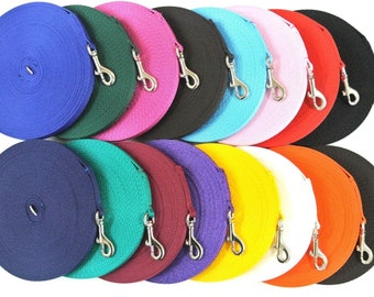 Puppy Dog Training Leads 5ft - 100ft Long 13mm Webbing Obedience Recall Strong Leash In 19 Colours - Made In The UK - 1st Class Post