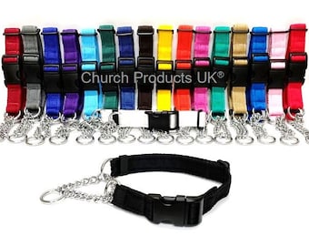 Half Check Chain Dog Collar Adjustable 25mm Wide Cushion Webbing Large X-Large In Various Colours - 1st Class Post