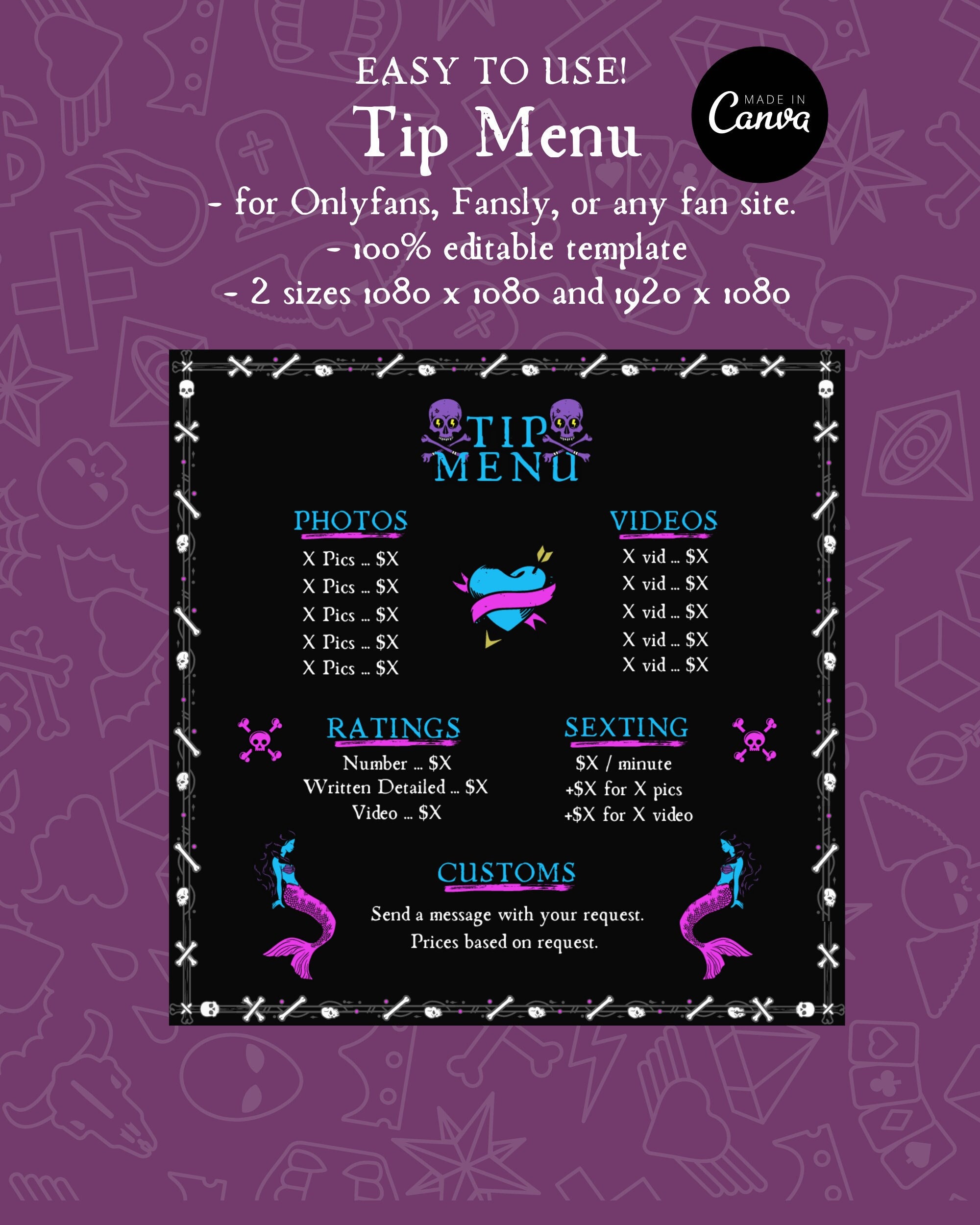 Editable Tip Menu Template For Onlyfans Fansly Or Any Site Etsy Singapore