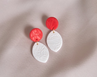 Handmade Teardrop Polymer Clay Earrings with Floral Texture