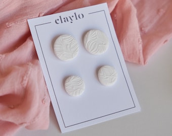 Set of Two Polymer Clay White Stud Earrings | Handmade Jewelry