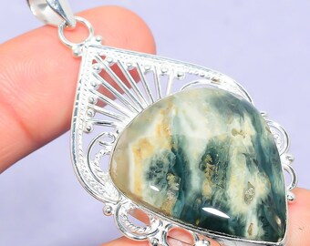 Natural Ocean Jasper,River Pearl and Peridot Handmade Unique 925 Sterling Silver Pendant 1.5 X1564 Natural Ocean Jasper,River Pearl and Peridot Handmade Unique 925 Sterling Silver Pendant 1.5 X1564