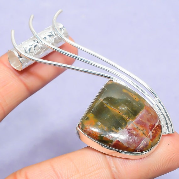 Natural Blood Stone Handmade 925 Sterling Silver Pendant 1.5 D2190