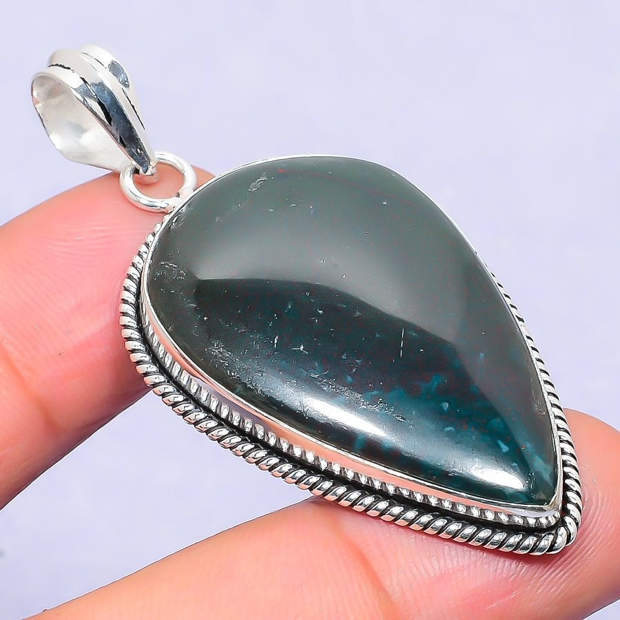 Natural Blood Stone Handmade 925 Sterling Silver Pendant 1.5 D2190