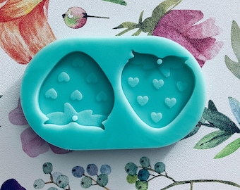 Strawberry Heart Earrings Resin Mold, Kawaii Jewelry Making