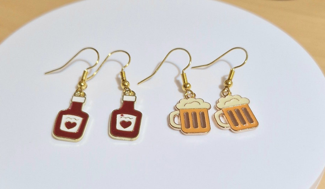 Handmade Ketchup & Beer Earrings, Gifts for Her, Birthday Gifts