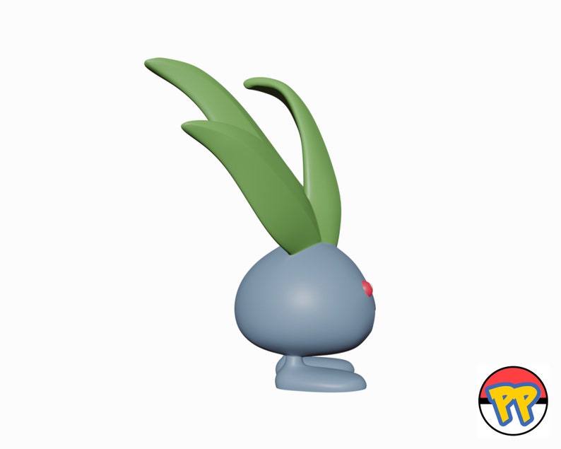 Op de afbeelding: Een blauw en groen 3D-model van een Pok&eacute;mon-personage met grote groene oren. Het personage staat op een witte achtergrond.