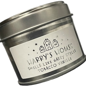 Harrys House - Smells Like Harry Styles -  100g Silver Tin Travel Candle - Tobacco Vanille (One Direction Gift) Stocking Filler