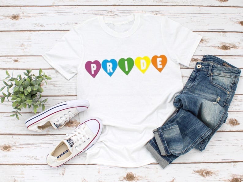 Unisex White T Shirt Loose Fit Pride LGBTQ Pride Hearts Etsy UK