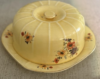 RZADKI antyczny talerz na ciasto Limoges China Company Golden Glow z 1920 roku z pokrywką