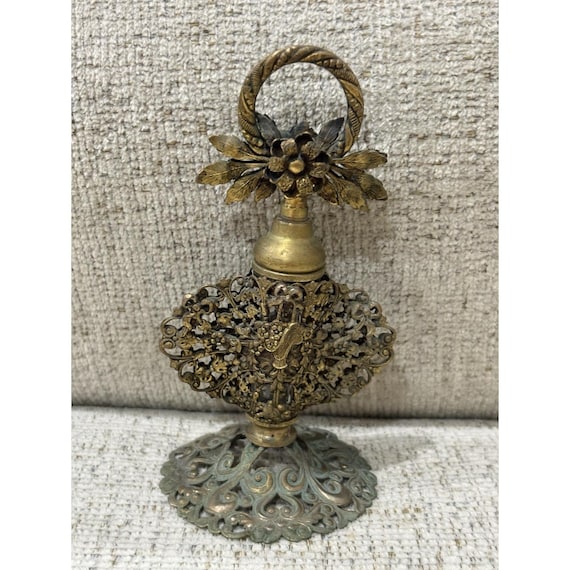Vintage Ornate Brass Perfume Bottle Holder