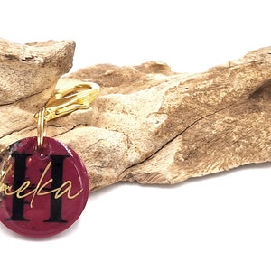 personalized dog tag made of resin, Pure &quot;wine red&quot; 25 mm