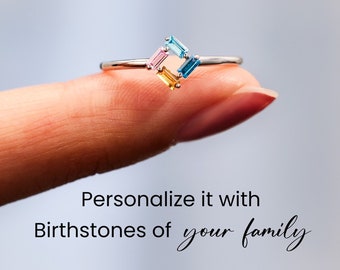 Custom 3-6 Baguette Birthstones Ring - Personalize It With Birthstones Of Your Family - Handmade Jewelry - Personal Custom Christmas gifts