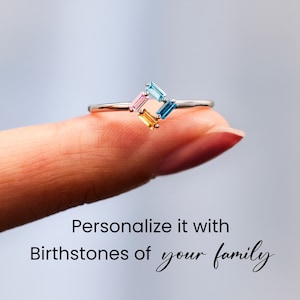 Custom 3-6 Baguette Birthstones Ring - Personalize It With Birthstones Of Your Family - Handmade Jewelry - Personal Custom Christmas gifts