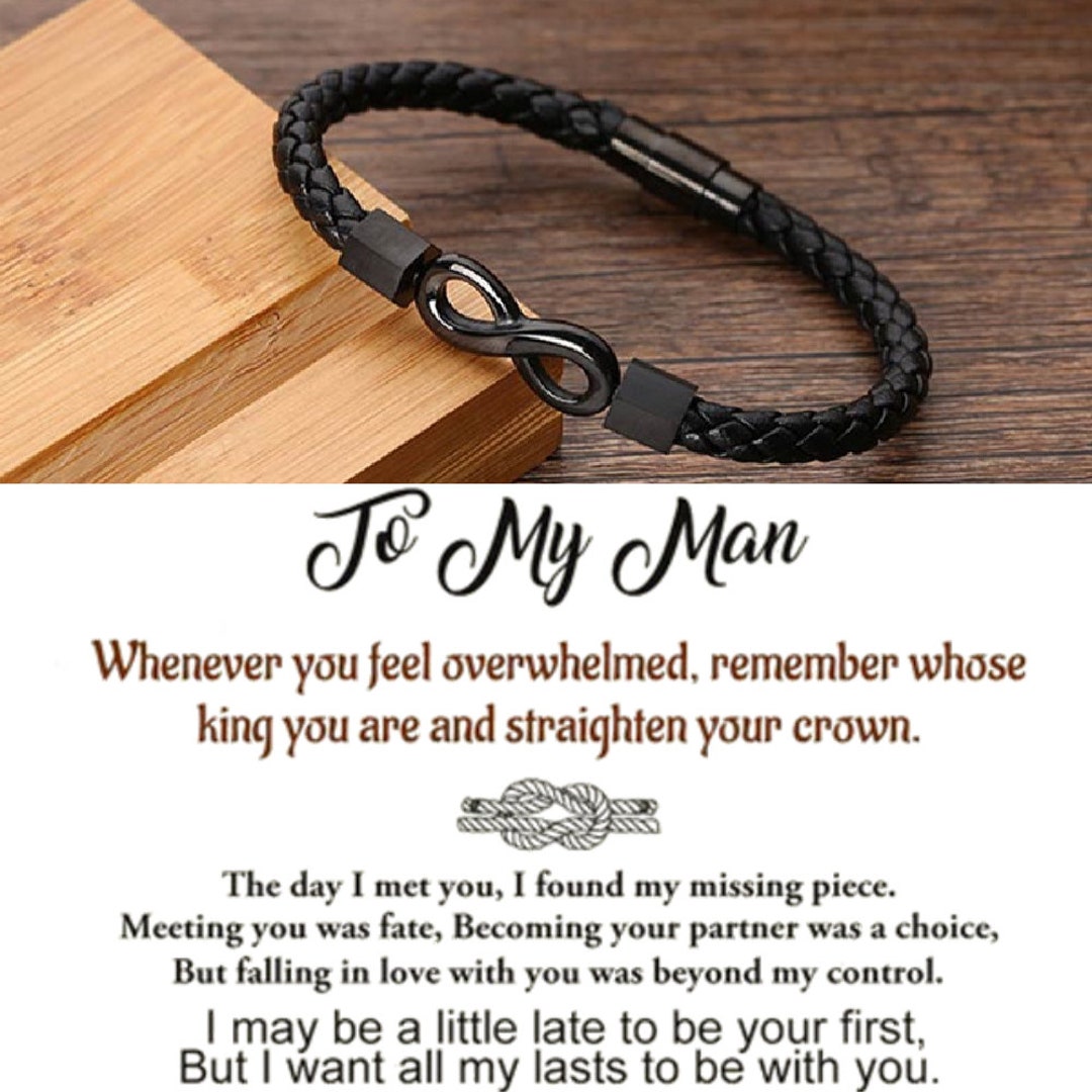 To My Man, for Husband, Custom Engraved Bracelet, Personalized Engraved Infinity Charm Bracelet