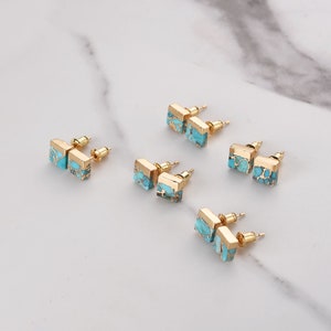 Natural Turquoise Studs,Gold Plated Stud Earrings,Gold Line Turquoise Studs,Women Earrings,Mother's Day Gifts,Square Turquoise Earrings