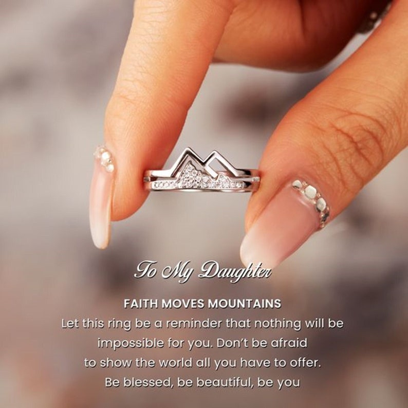 To My Daughter Faith Moves Mountains Pave Mountain Ring let Etsy