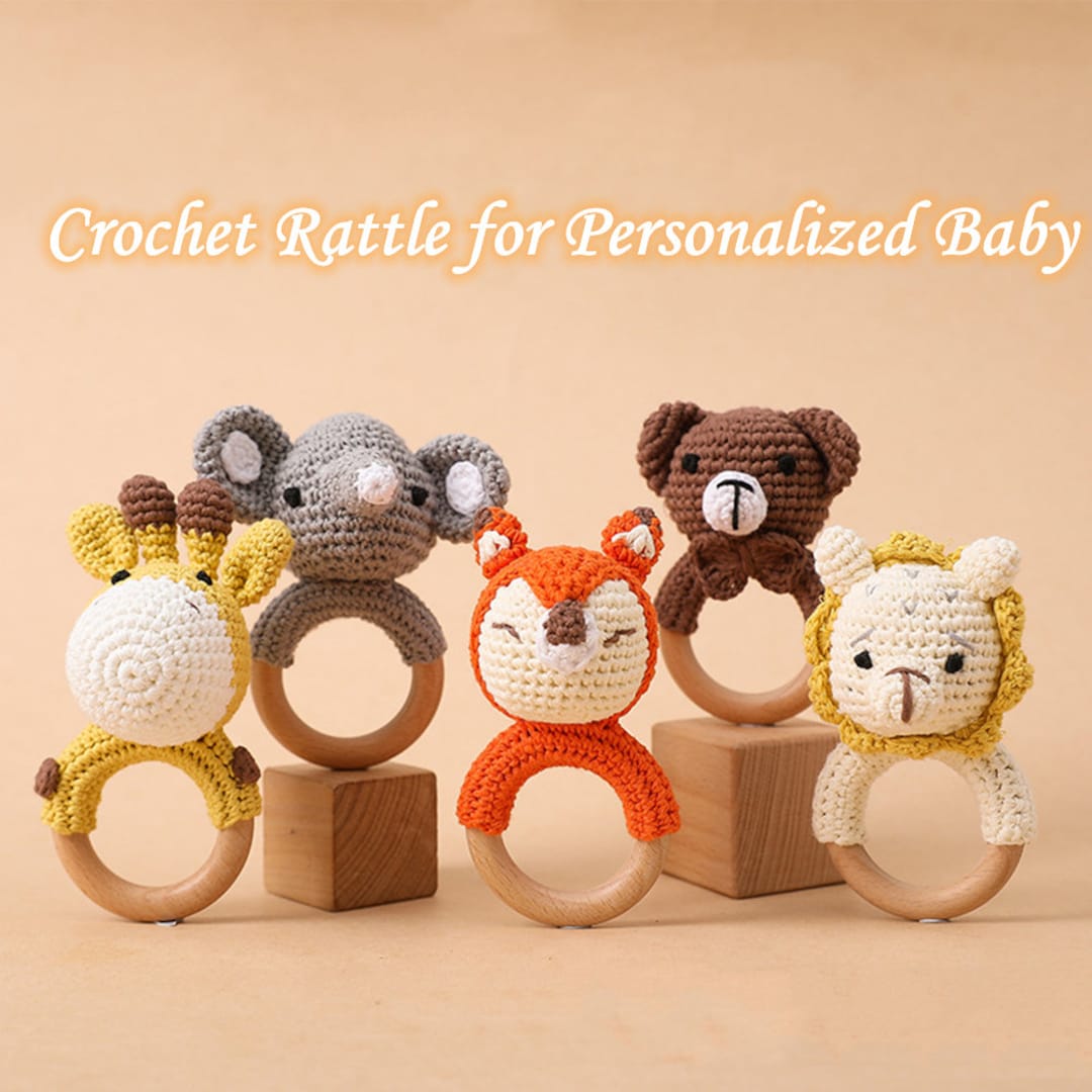 Crochet Rattle for Baby, Personalized Gifts, Custom Wooden Baby Rattle ...