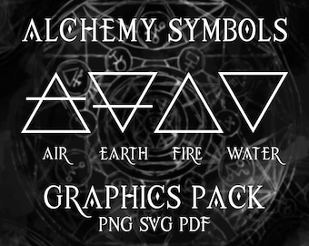 Alchemy Symbols | The Four Elements | Seven Planetary Metals | Alchemical Processes | Philosopher's Stone | Graphics Pack | PNG SVG PDF