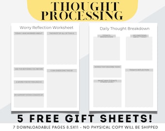 Thought Processing Journal Pages for Daily Self Care, Mental Health, and Emotion List with Breakdown Worksheets -Therapy Stress Downloadable