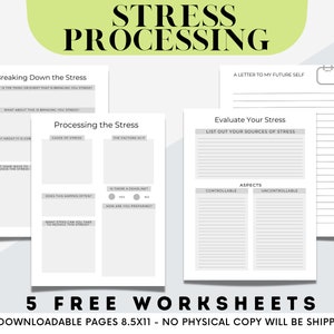 Stress Processing Journal Pages for Daily Self Care, Mental Health, and Emotion List with Breakdown Worksheets, Therapy Journal-Downloadable