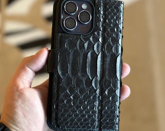Genuine Python Leather iPhone Book Case: Cardholder, Customized
