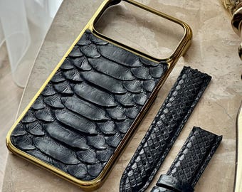 Capa de couro genuíno de python para iPhone: presente de luxo personalizado