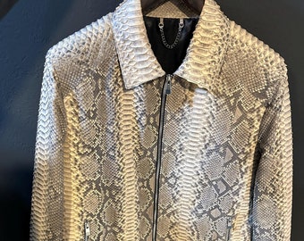 Real Python Leather Men's Jacket: Custom Initials, Designer Style