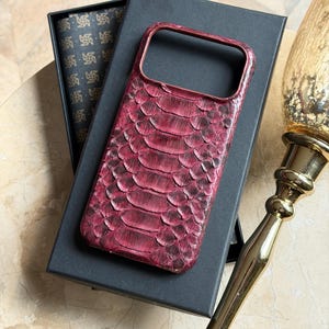Snake Python Leather Personalized iPhone 18 Case: Deep Cherry