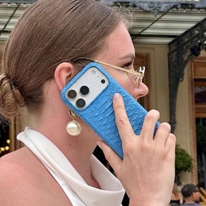 Snake Python Leather Personalized iPhone 18 Case: Light Blue