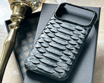Python Leather iPhone Case: MagSafe, Personalized Luxury Gift