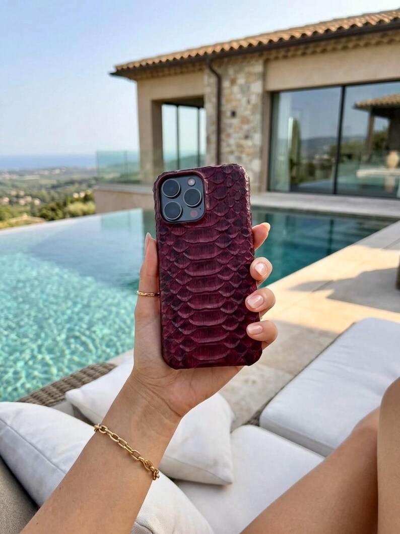 deep cherry Python Snake Leather Personalized iPhone 18 Pro Max Case