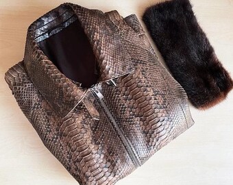 Real Python Leather Men's Jacket With Removable Fur Collar - Etsy