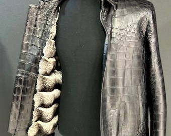 Luxury Crocodile Leather Jacket: Classic Style with Fur Lining