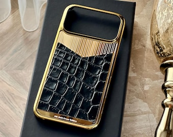 24K Gold Plated Alligator Leather Personalized iPhone Case
