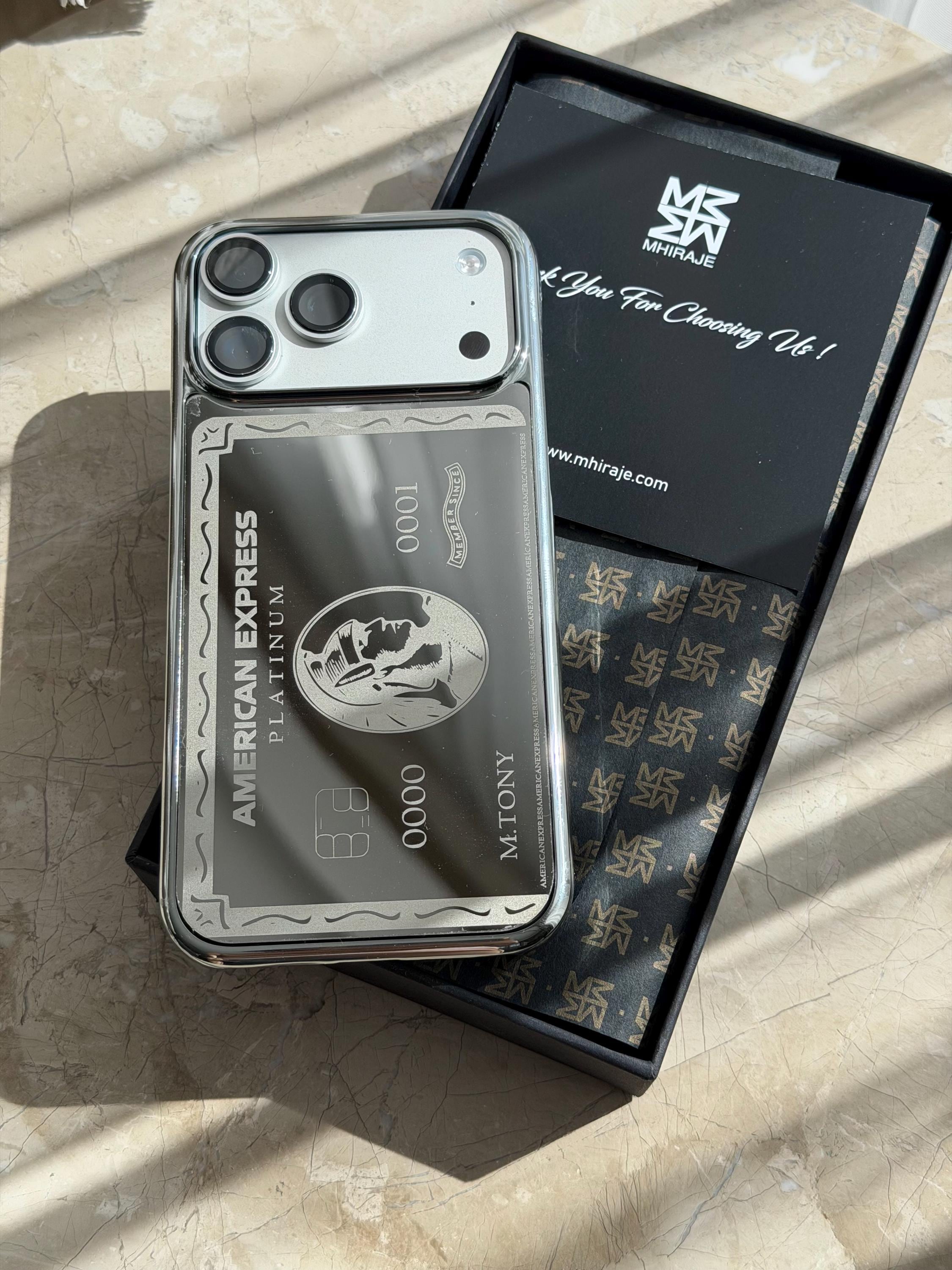 iPhoneアクセサリー PM-A19DHVB アメックスデザイン プラチナメッキ パーソナライズドシルバー iPhone
