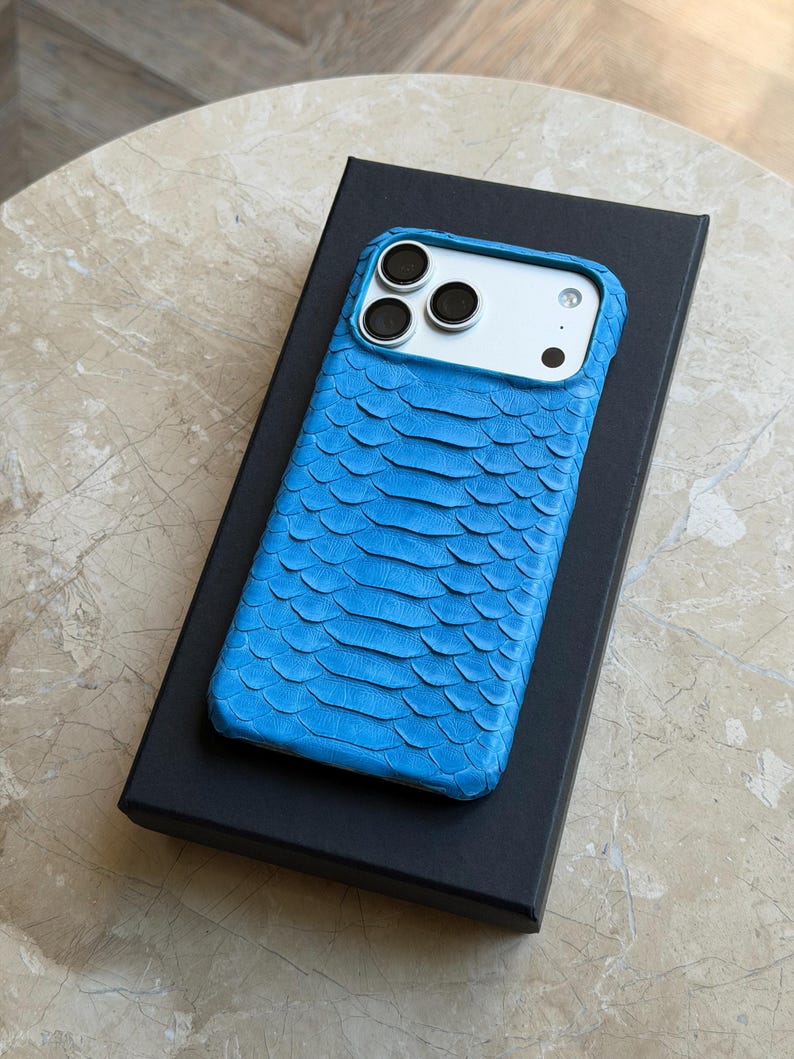 light blue Genuine Python Leather MagSafe Case for iPhone 18 Pro Max