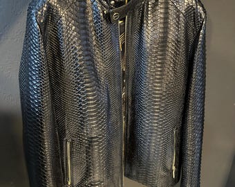 Italian Python Leather Men's Jacket: Custom Initials, Designer