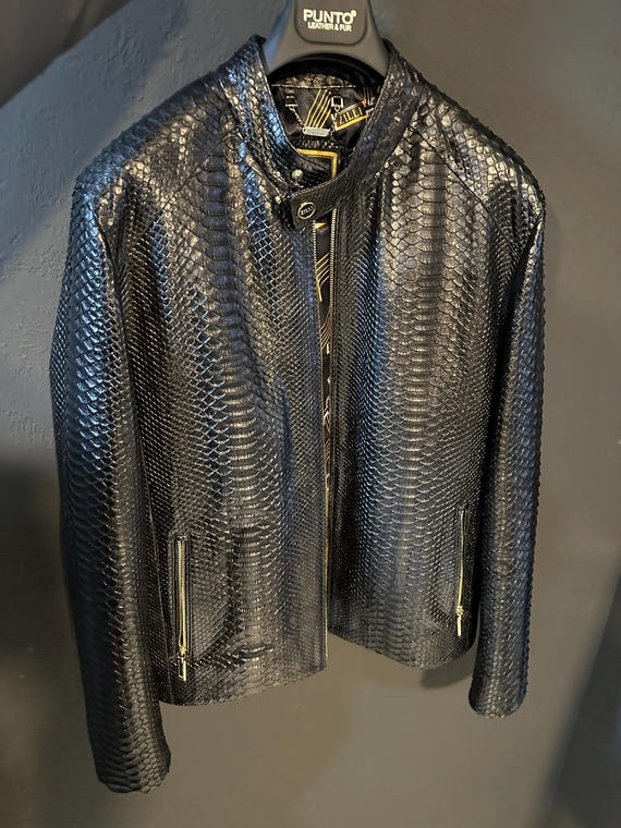 Italian Python Leather Men's Jacket: Custom Initials, Designer