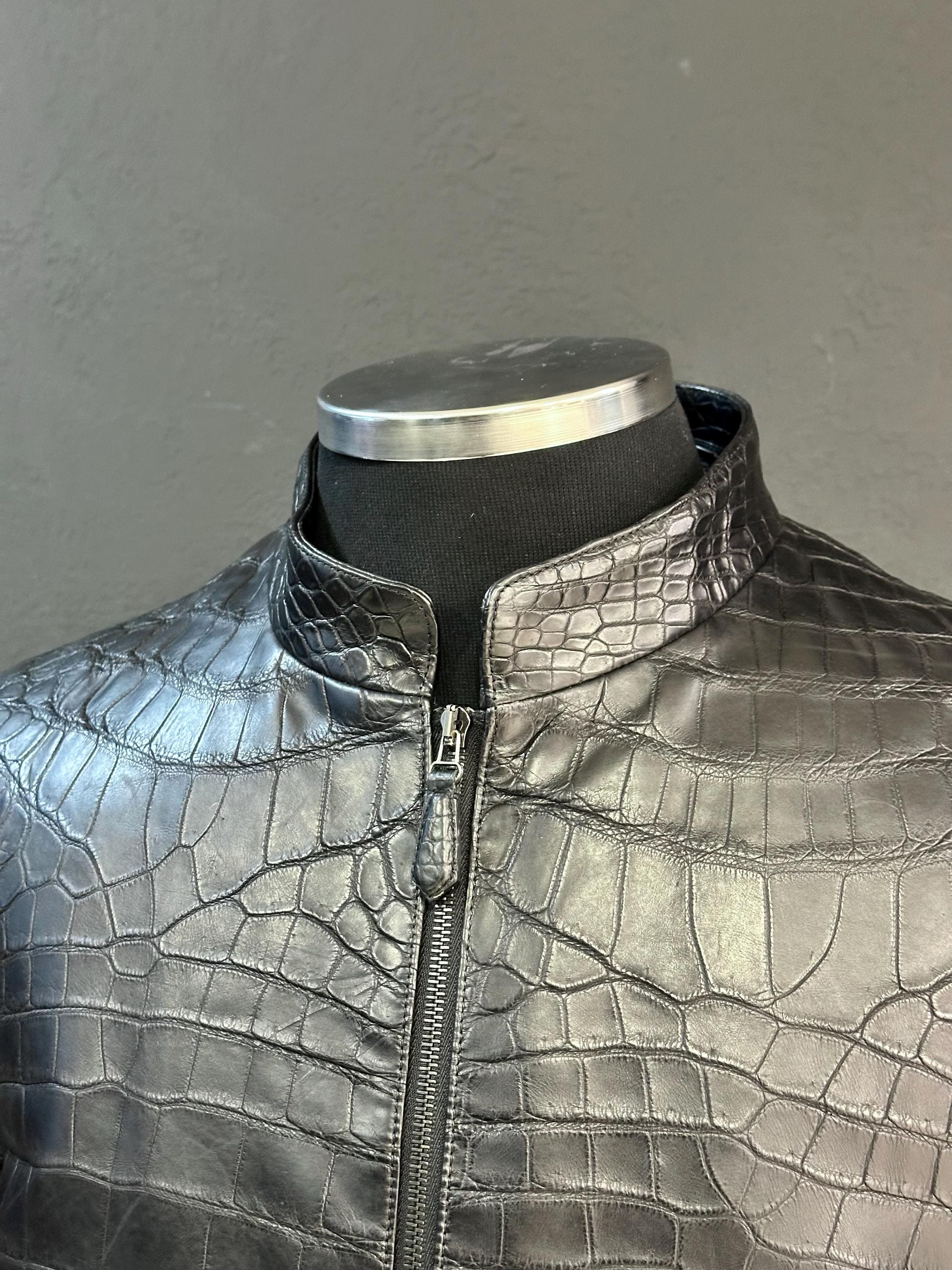 Luxury Crocodile Leather Jacket: Classic Style With Fur Lining - Etsy