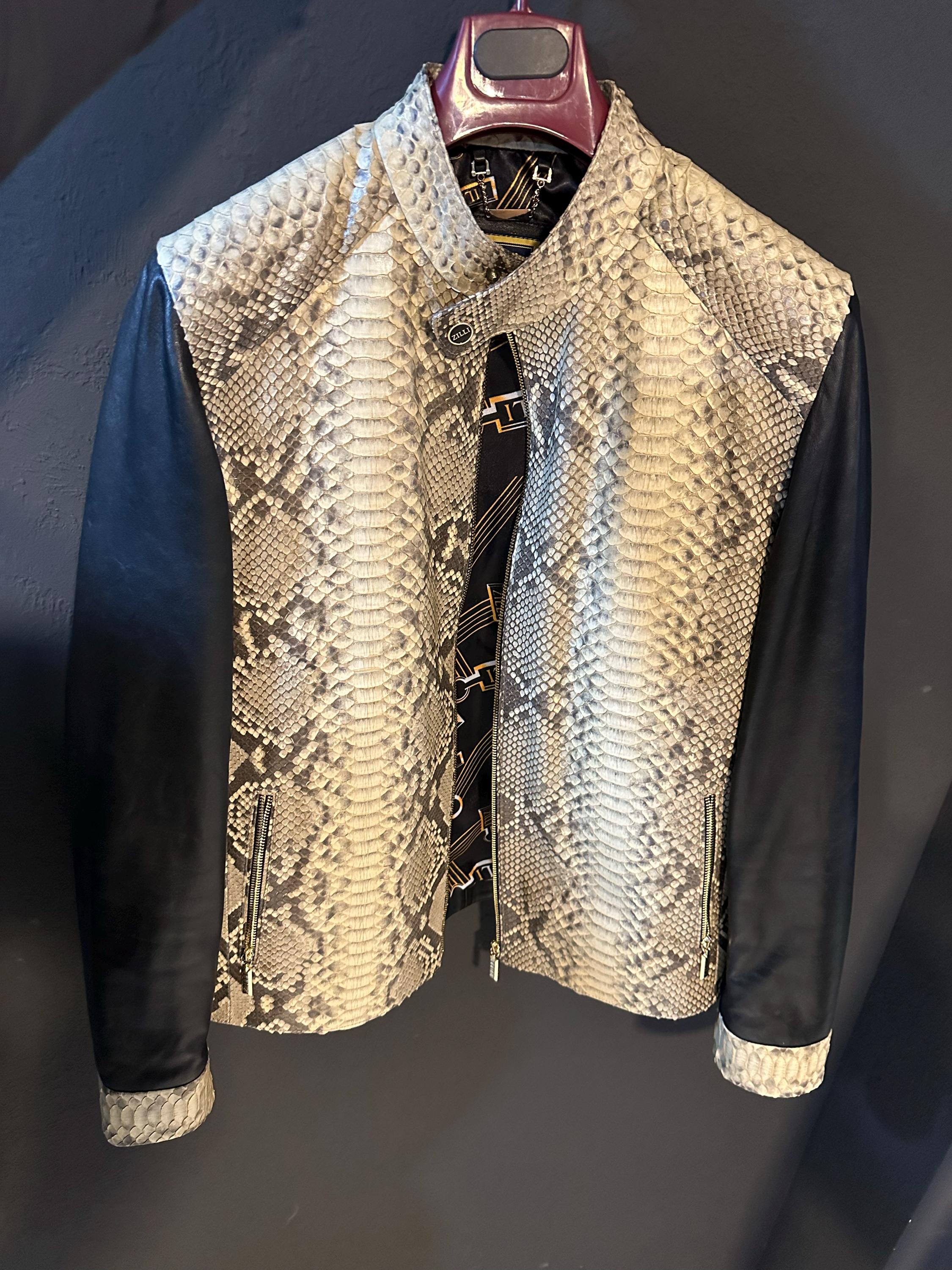 Italian Python Leather Men's Jacket: Custom Initials, Designer