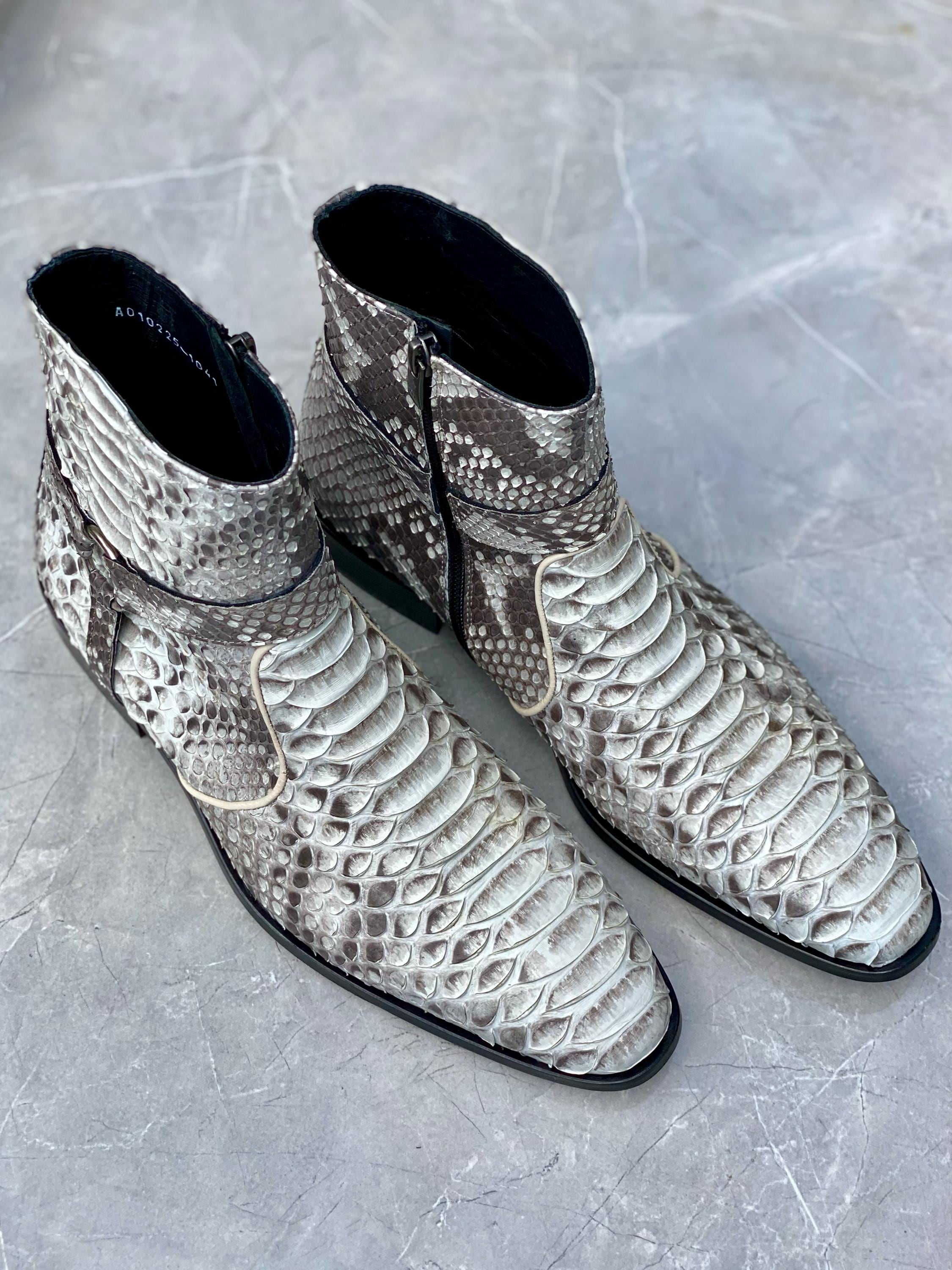 Handmade Genuine Python Leather Men's Boots With Chains - Custom